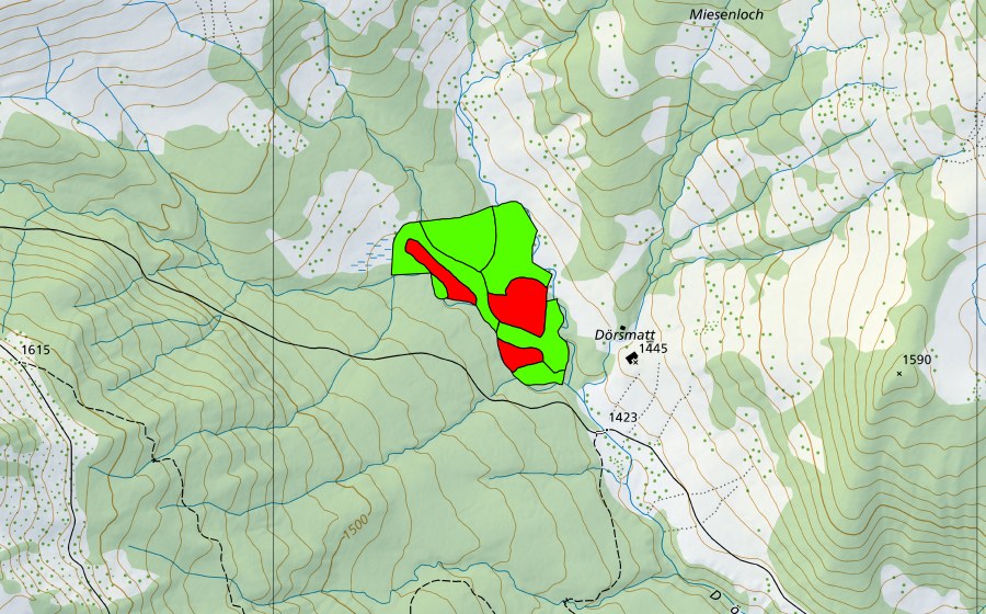 Carte nationale swisstopo avec le périmètre protégé de Dörsmatt (Haut-marais)