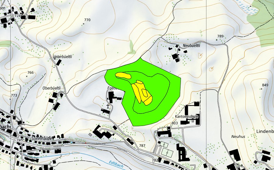 Carte nationale swisstopo avec le périmètre protégé de Egelsee (Haut-marais)