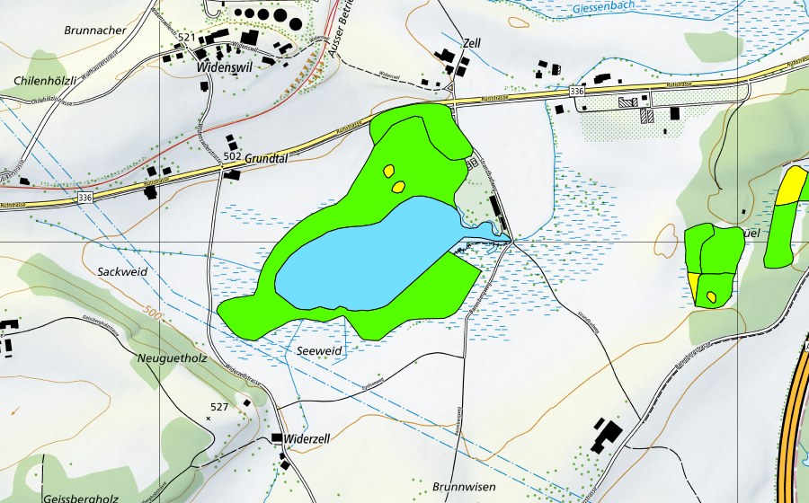 swisstopo national map showing the protected perimeter of Egelsee (Raised bog)