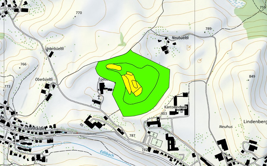 Landeskarte swisstopo mit dem Schutzperimeter von Egelsee (Hochmoor)