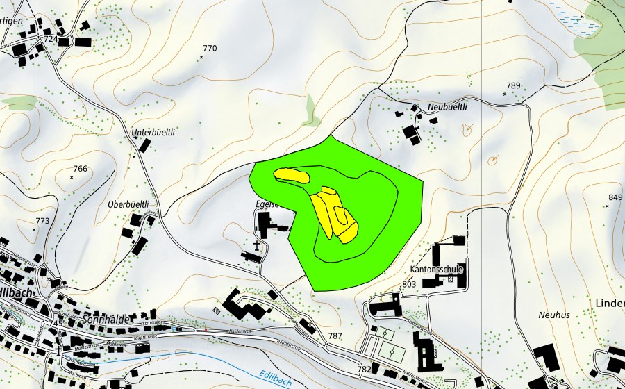 swisstopo national map showing the protected perimeter of Egelsee (Raised bog)