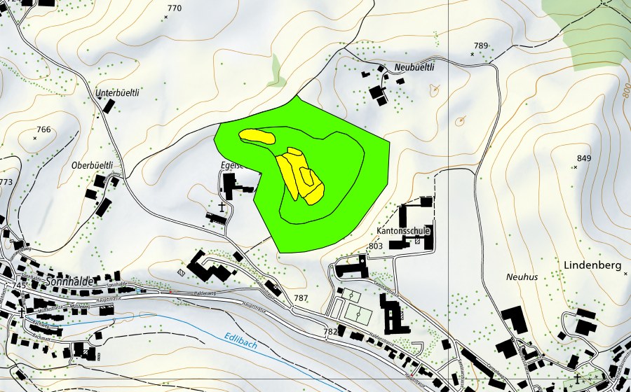 Carte nationale swisstopo avec le périmètre protégé de Egelsee (Haut-marais)