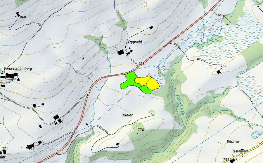 swisstopo national map showing the protected perimeter of Eggweid auf dem Ricken (Raised bog)