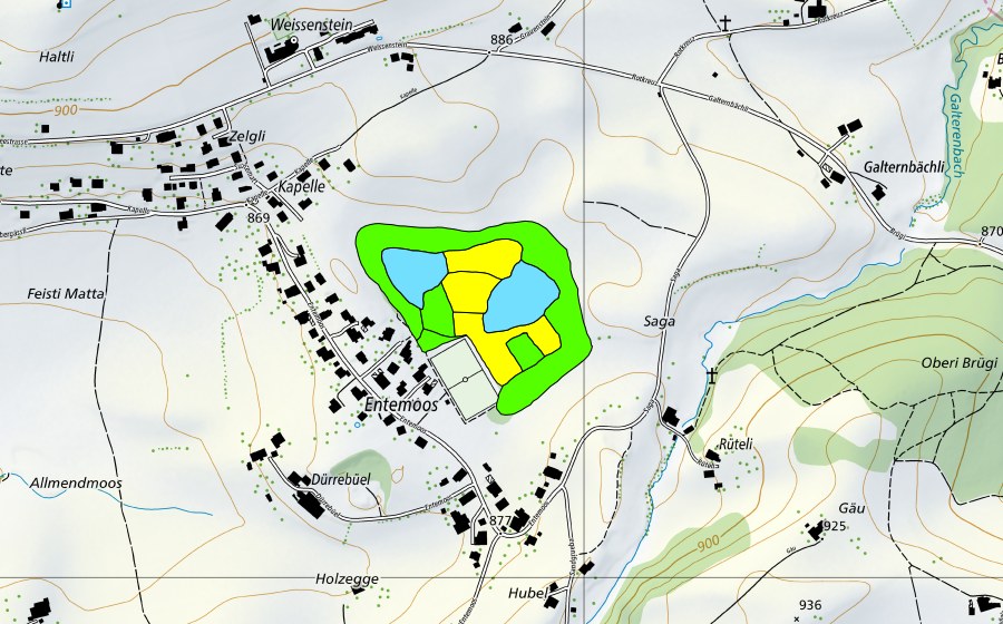 Landeskarte swisstopo mit dem Schutzperimeter von Entenmoos (Hochmoor)