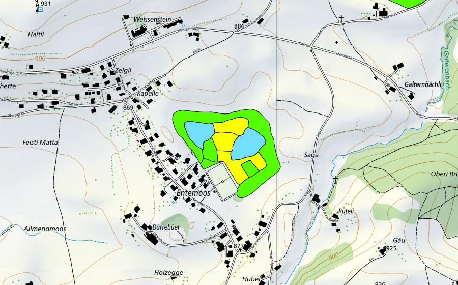 Landeskarte swisstopo mit dem Schutzperimeter von Entenmoos (Hochmoor)