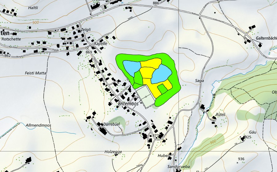 swisstopo national map showing the protected perimeter of Entenmoos (Raised bog)