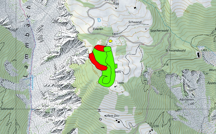 Landeskarte swisstopo mit dem Schutzperimeter von Esleren/Gummenalp (Hochmoor)