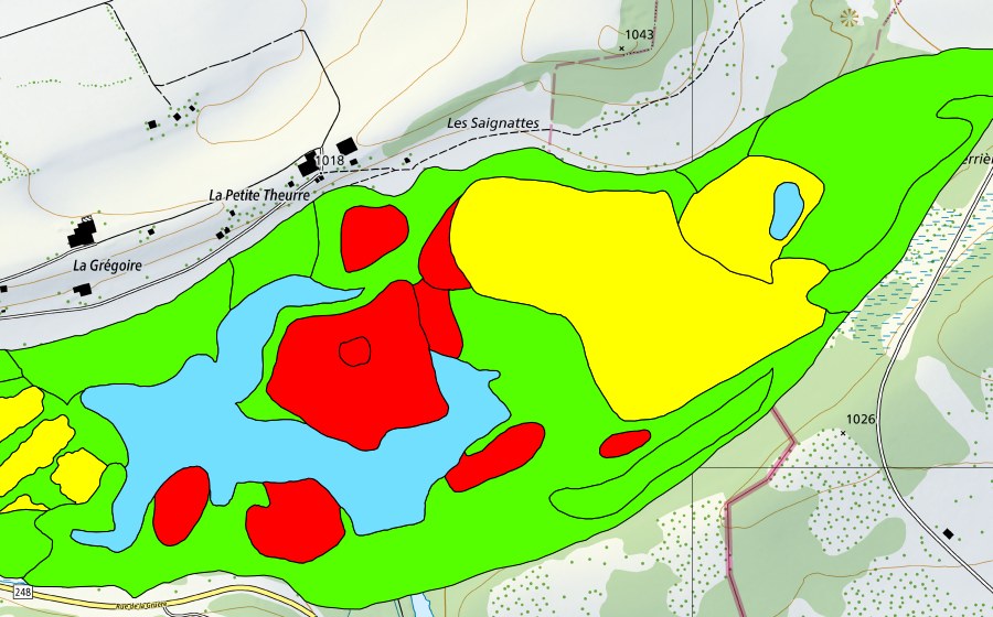 swisstopo national map showing the protected perimeter of Etang de la Gruère (Raised bog)