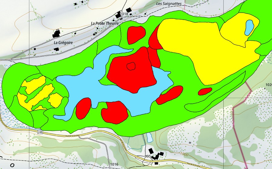 Carte nationale swisstopo avec le périmètre protégé de Etang de la Gruère (Haut-marais)