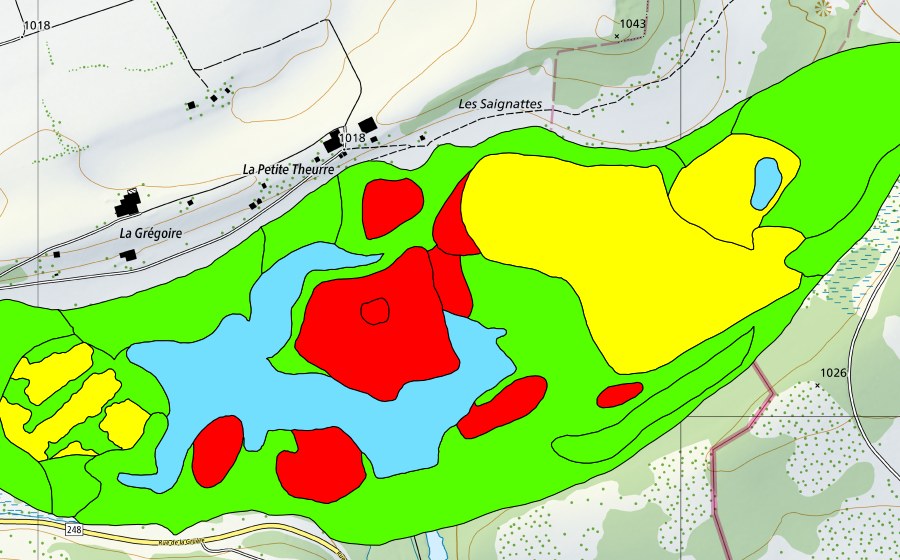 Carte nationale swisstopo avec le périmètre protégé de Etang de la Gruère (Haut-marais)