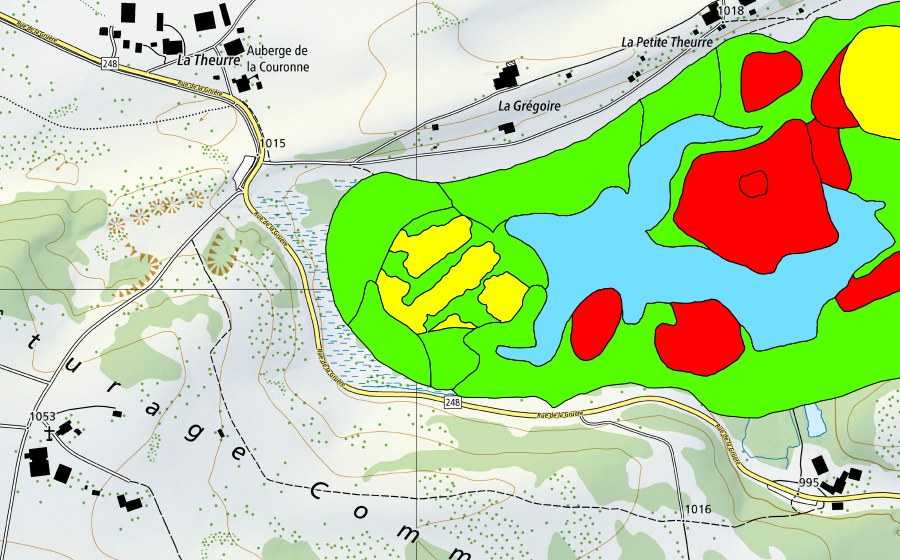 Carte nationale swisstopo avec le périmètre protégé de Etang de la Gruère (Haut-marais)