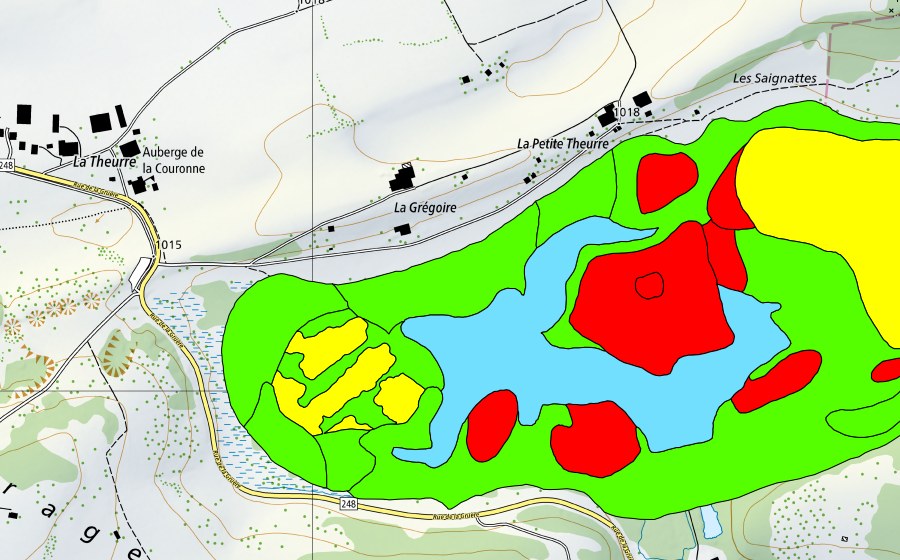 Landeskarte swisstopo mit dem Schutzperimeter von Etang de la Gruère (Hochmoor)