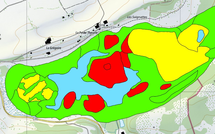 swisstopo national map showing the protected perimeter of Etang de la Gruère (Raised bog)