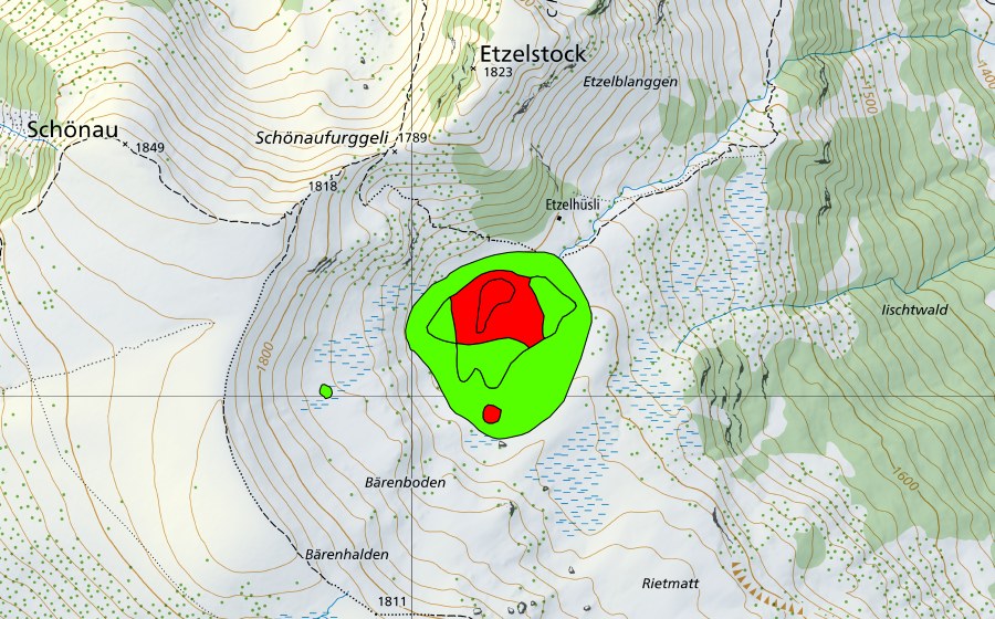 Landeskarte swisstopo mit dem Schutzperimeter von Etzelhüsli (Hochmoor)