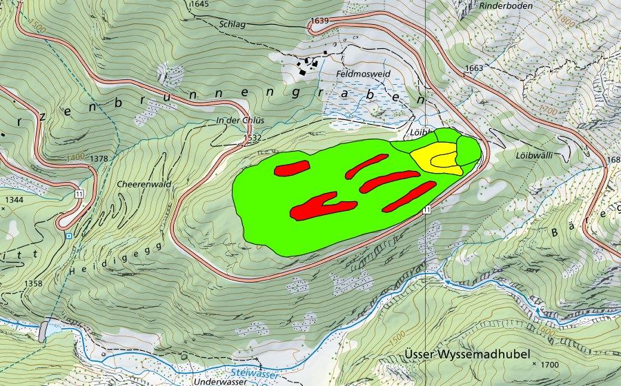 Carte nationale swisstopo avec le périmètre protégé de Feldmoos/Moore auf dem Feldmooshubel (Haut-marais)