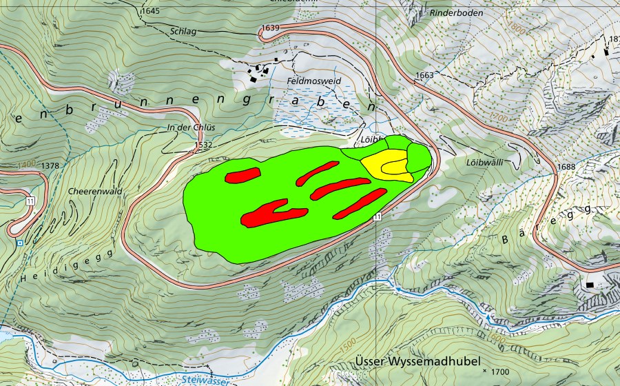 Carta nazionale swisstopo con il perimetro protetto di Feldmoos/Moore auf dem Feldmooshubel (Torbiera alta)