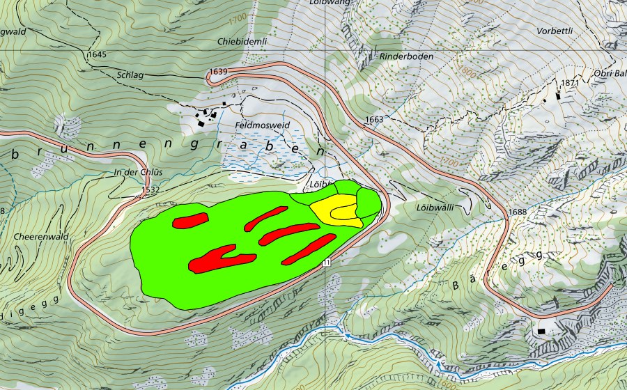 Carta nazionale swisstopo con il perimetro protetto di Feldmoos/Moore auf dem Feldmooshubel (Torbiera alta)