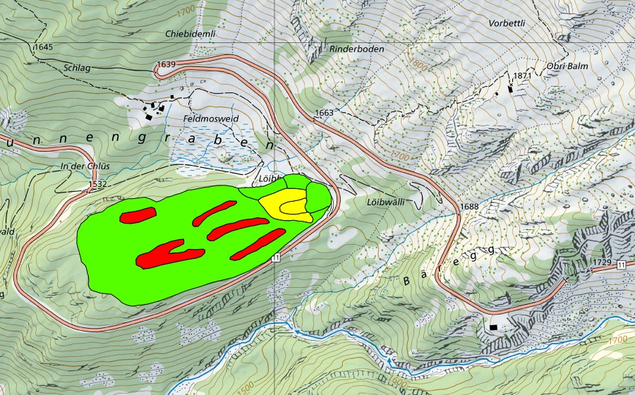 Carta nazionale swisstopo con il perimetro protetto di Feldmoos/Moore auf dem Feldmooshubel (Torbiera alta)