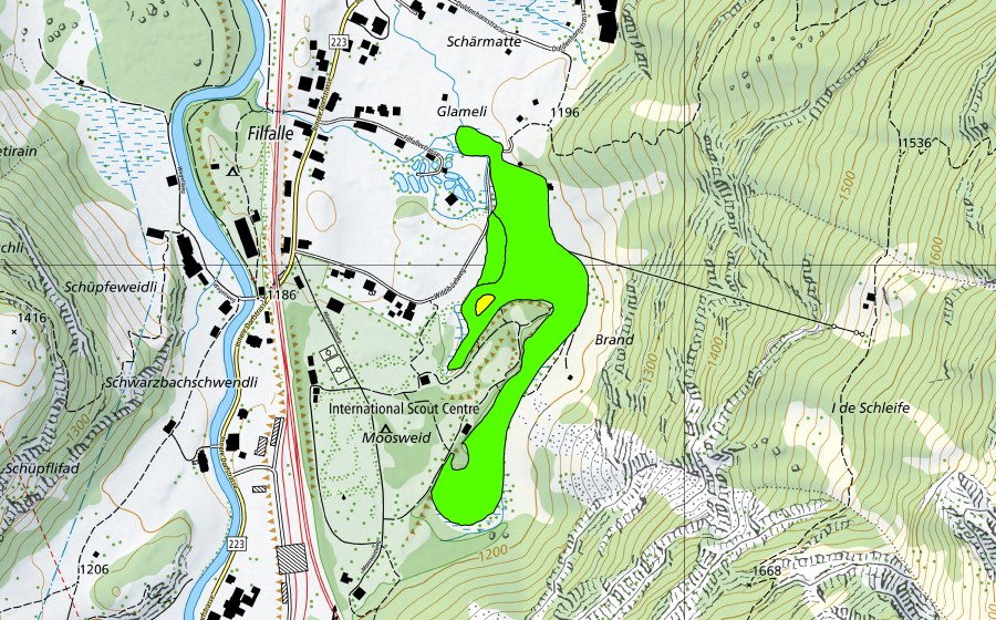 Landeskarte swisstopo mit dem Schutzperimeter von Filfalle (Hochmoor)