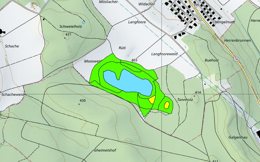 swisstopo national map showing the protected perimeter of Fischbacher Moos (Raised bog)