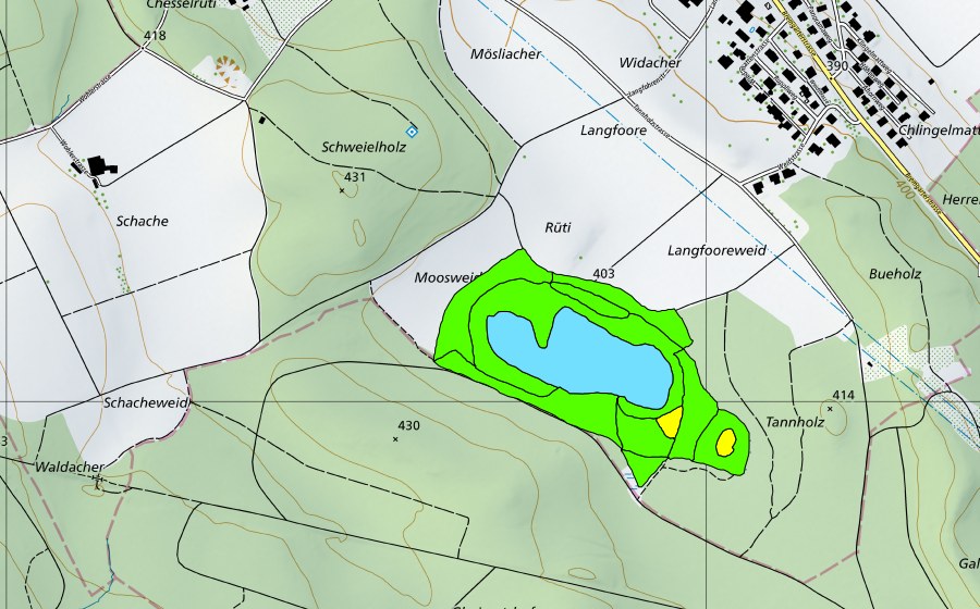 swisstopo national map showing the protected perimeter of Fischbacher Moos (Raised bog)