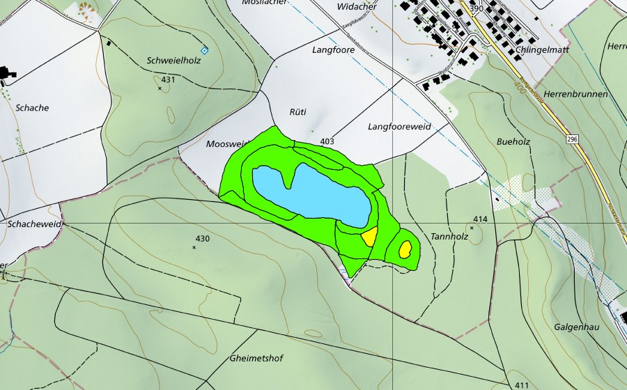 Landeskarte swisstopo mit dem Schutzperimeter von Fischbacher Moos (Hochmoor)