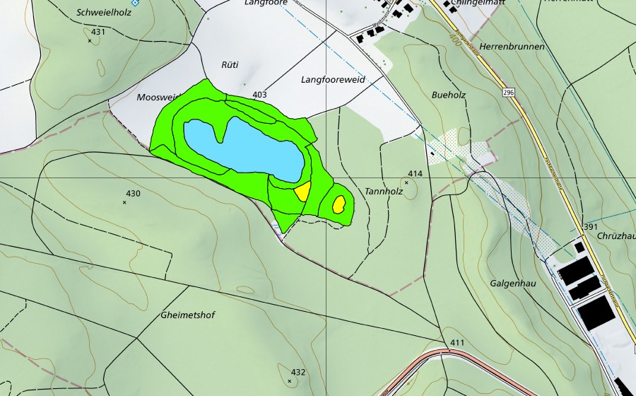 Carte nationale swisstopo avec le périmètre protégé de Fischbacher Moos (Haut-marais)