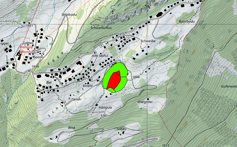 Carte nationale swisstopo avec le périmètre protégé de Flesch (Haut-marais)