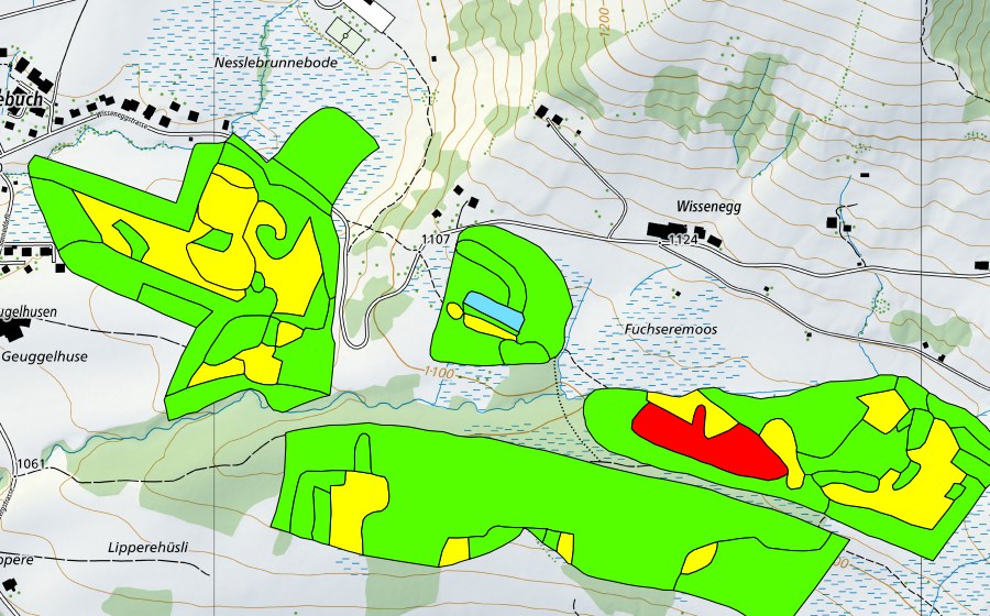 Landeskarte swisstopo mit dem Schutzperimeter von Fuchserenmoos/Geugelhusenmoos (Hochmoor)