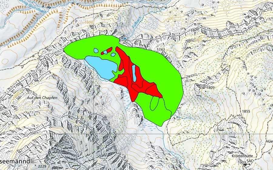 Landeskarte swisstopo mit dem Schutzperimeter von Fulensee (Hochmoor)