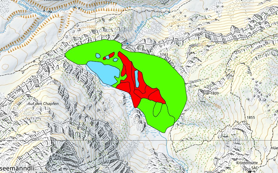 Carte nationale swisstopo avec le périmètre protégé de Fulensee (Haut-marais)