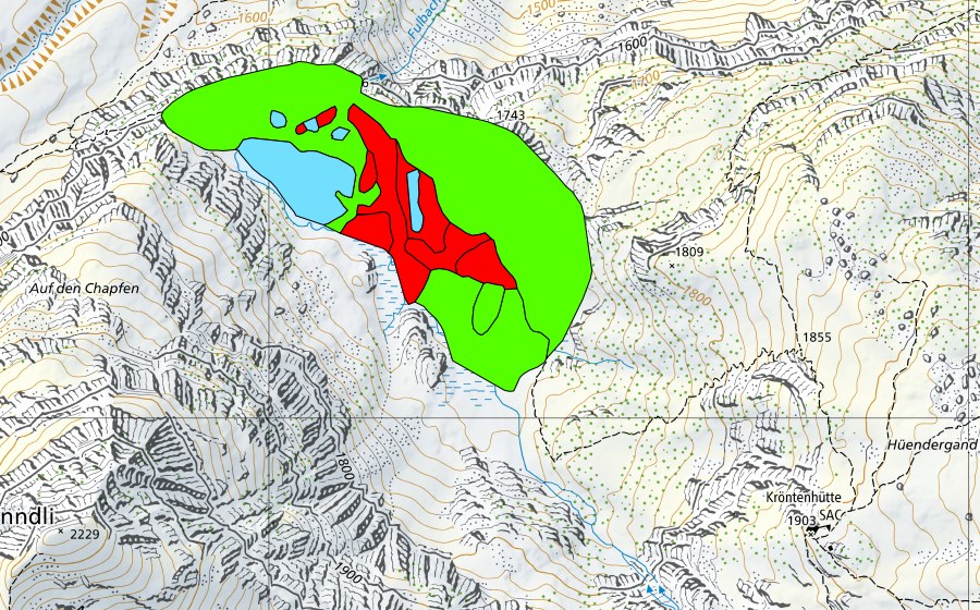 Landeskarte swisstopo mit dem Schutzperimeter von Fulensee (Hochmoor)