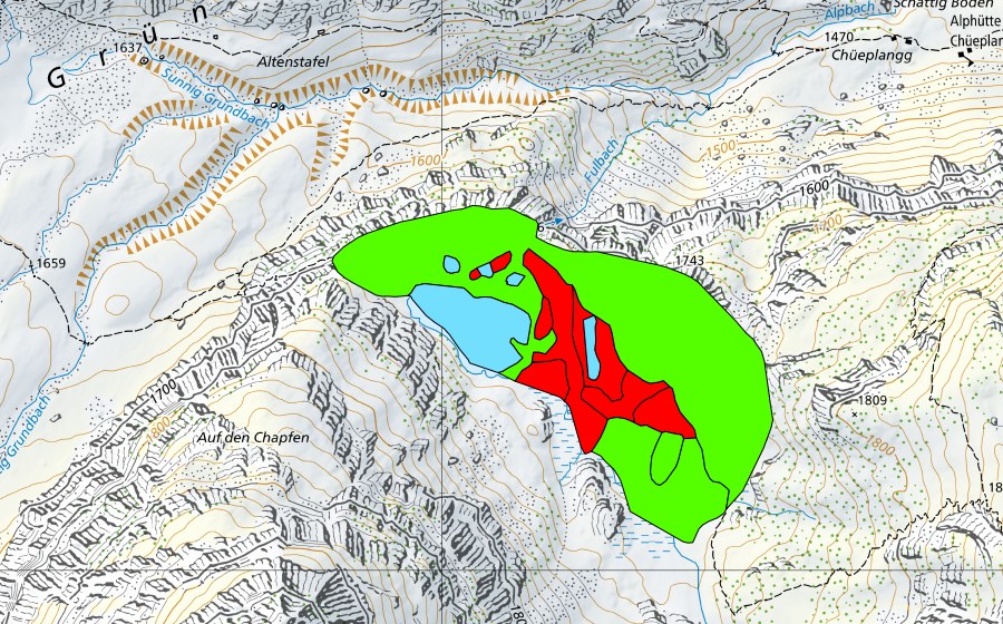 Carte nationale swisstopo avec le périmètre protégé de Fulensee (Haut-marais)