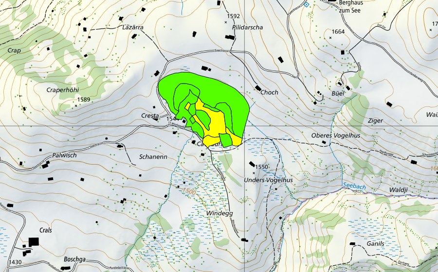 swisstopo national map showing the protected perimeter of Fulried am Stelserberg (Raised bog)