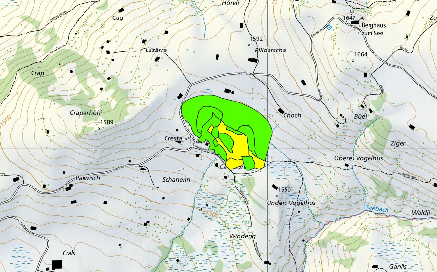Carte nationale swisstopo avec le périmètre protégé de Fulried am Stelserberg (Haut-marais)