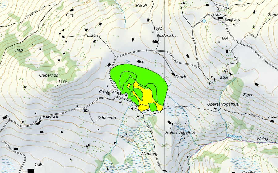 Carte nationale swisstopo avec le périmètre protégé de Fulried am Stelserberg (Haut-marais)