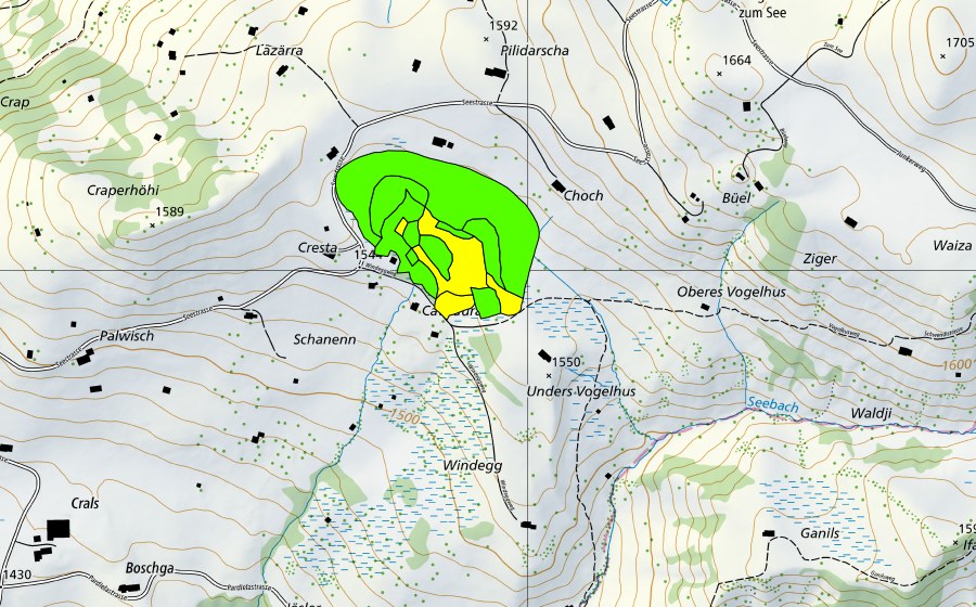 swisstopo national map showing the protected perimeter of Fulried am Stelserberg (Raised bog)