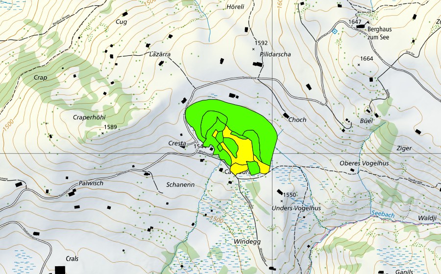 swisstopo national map showing the protected perimeter of Fulried am Stelserberg (Raised bog)