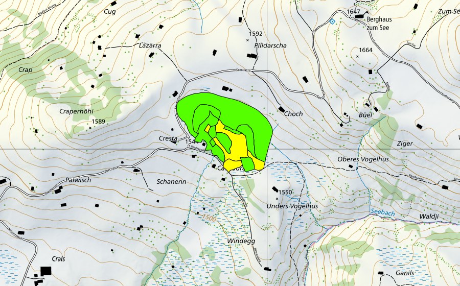 Carte nationale swisstopo avec le périmètre protégé de Fulried am Stelserberg (Haut-marais)