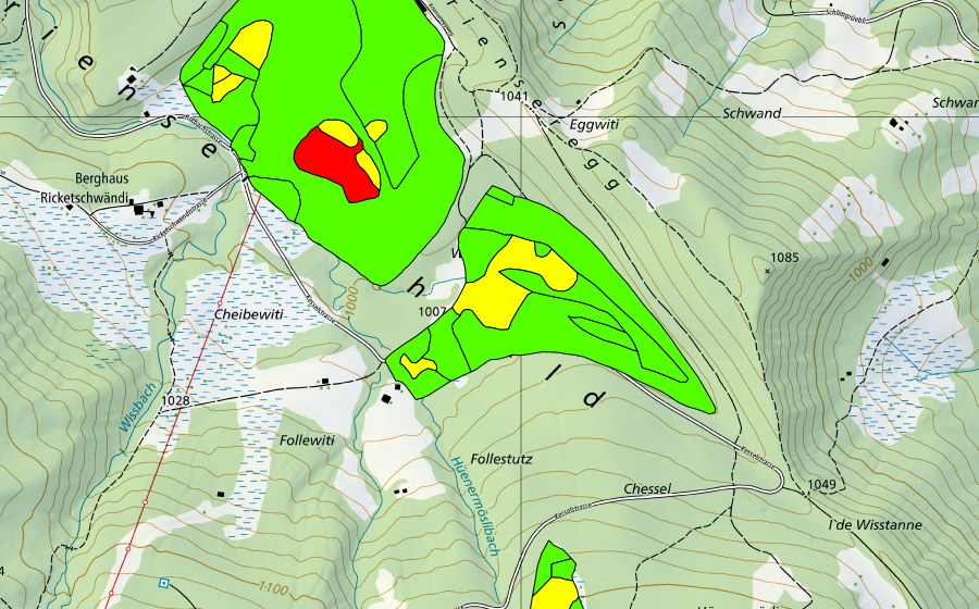 Landeskarte swisstopo mit dem Schutzperimeter von Furenmoos bei der Krienseregg (Hochmoor)