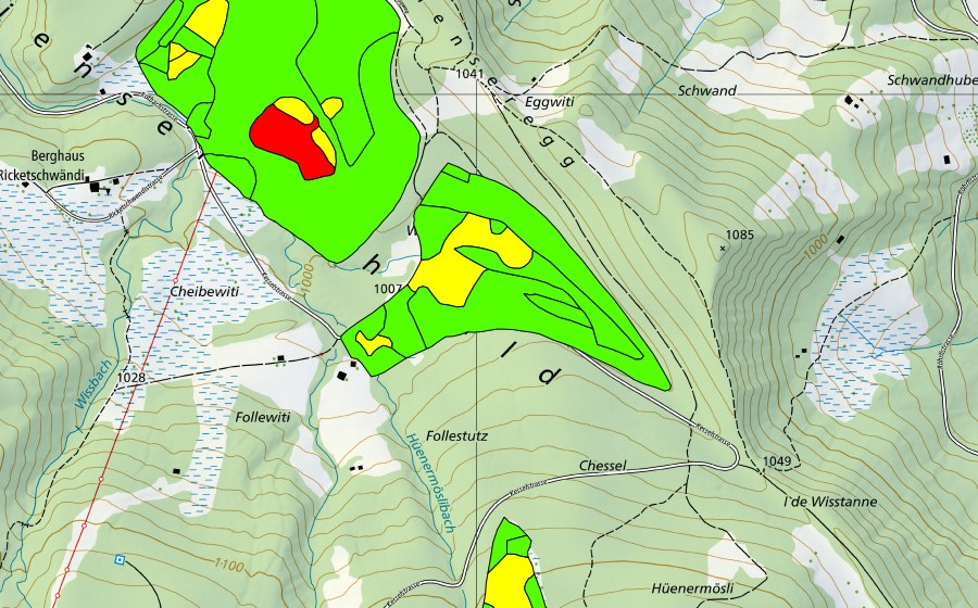 swisstopo national map showing the protected perimeter of Furenmoos bei der Krienseregg (Raised bog)