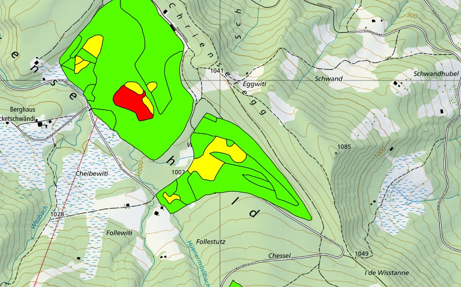 Carte nationale swisstopo avec le périmètre protégé de Furenmoos bei der Krienseregg (Haut-marais)