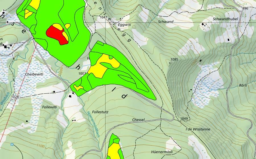 Landeskarte swisstopo mit dem Schutzperimeter von Furenmoos bei der Krienseregg (Hochmoor)