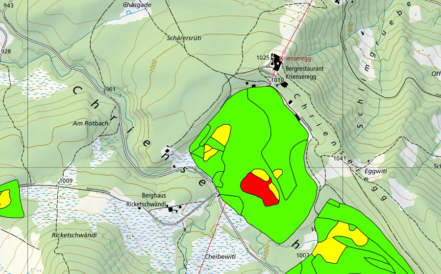Landeskarte swisstopo mit dem Schutzperimeter von Furenmoos bei der Krienseregg (Hochmoor)