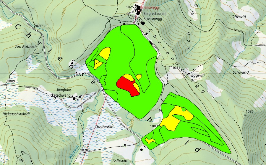 Carte nationale swisstopo avec le périmètre protégé de Furenmoos bei der Krienseregg (Haut-marais)
