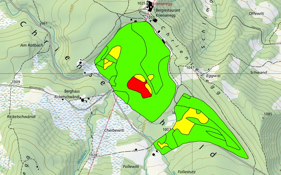 Landeskarte swisstopo mit dem Schutzperimeter von Furenmoos bei der Krienseregg (Hochmoor)