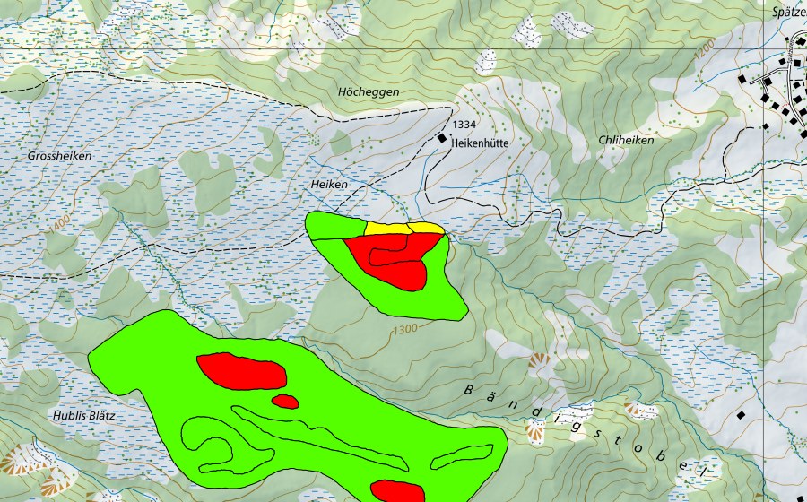 swisstopo national map showing the protected perimeter of Furenwald (Raised bog)