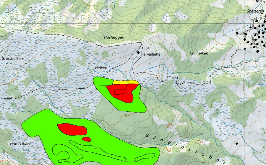 swisstopo national map showing the protected perimeter of Furenwald (Raised bog)