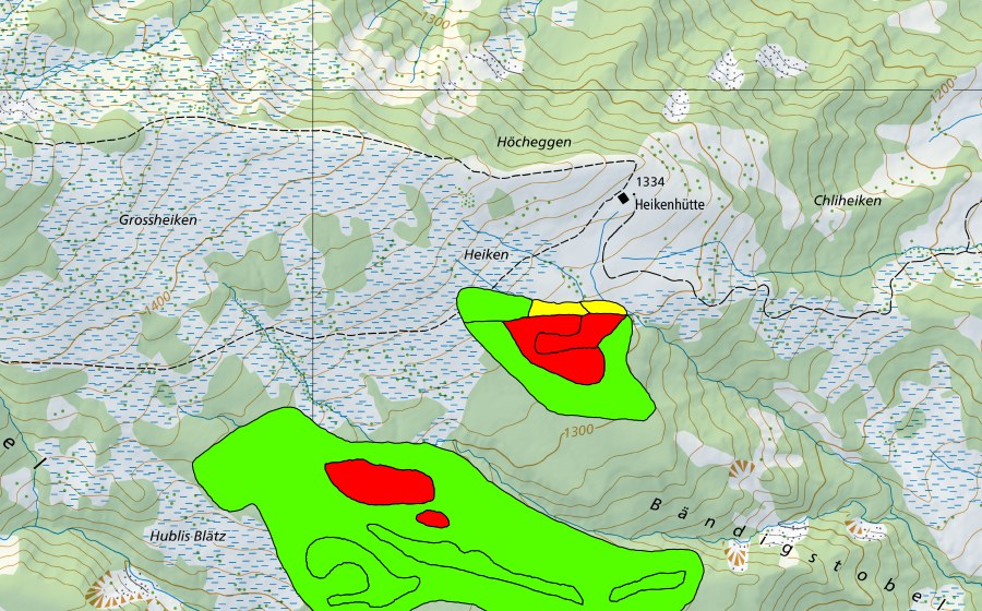 swisstopo national map showing the protected perimeter of Furenwald (Raised bog)