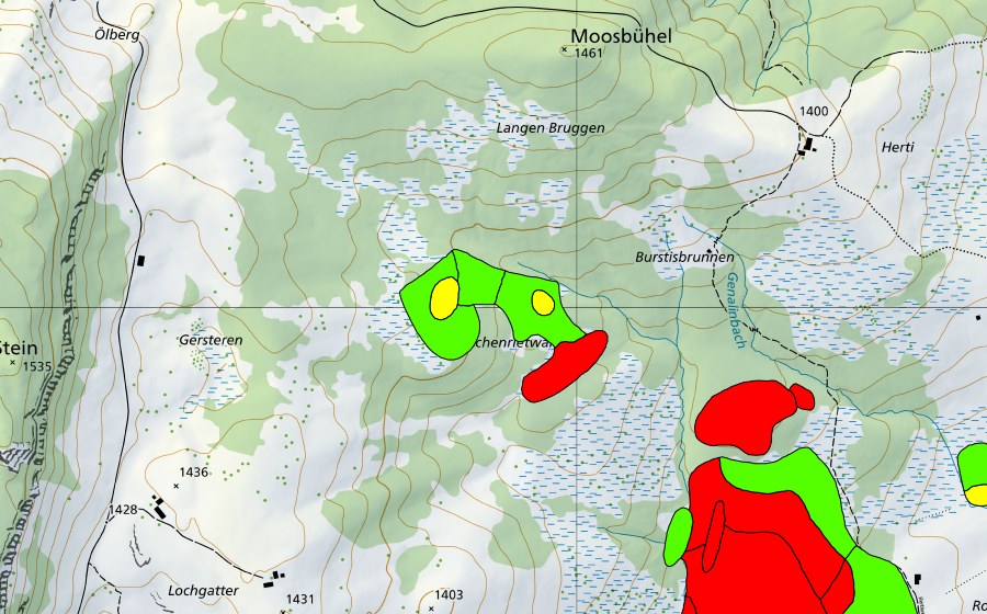 swisstopo national map showing the protected perimeter of Gamperfin/Turbenriet/Tischenriet/Gapels (Raised bog)